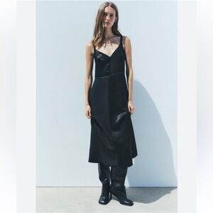 Zara NWT Black satin effect camisole slip dress ZW Collection